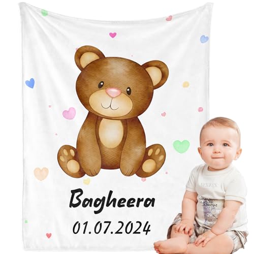 iDIY personalisierte Geschenke Baby babydecke mit Namen - babydecke personalisiert kuscheldecke Kinder neugeborenen Geschenk, personalisierte Geschenke für Baby Junge und mädchen Name weiß von iDIY