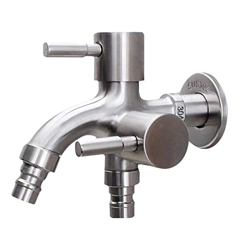 iDMRURvm 1/2 Zoll Doppel Wasserhahn Garten Doppelter Auslauf Edelstahl Waschmaschine Wasserhahn für Garten, Waschmaschine, Regentonne, mit 1/2" Anschluss Ausgängen von iDMRURvm