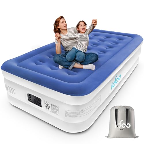 iDOO Einzel Luftmatratze, Luftbett mit Integrierter Luftpumpe, Schnelles Aufblasen und Luftablassen Gästebett, Aufblasbare Matratze für Campingausflüge, Familienurlaube 190x99x46 cm, Blau von iDOO
