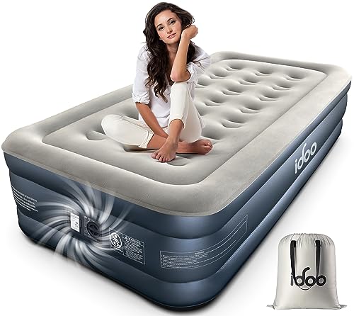 iDOO Luftbett 1 Person,Luftmatratze Selbstaufblasend Gästebett mit Integrierter Luftpumpe,Aufblasbare Matratze Schnelles Aufblasen/Luftablassen für Camping und Zuhause100x190x46cm, 250 kg Max von iDOO