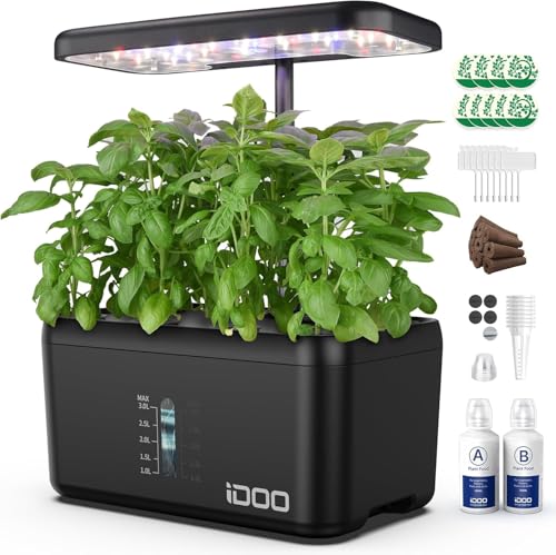 iDOO Hydroponische Anzuchtsysteme, 8 Pods Smart Garden Anzuchtsystem mit LED Pflanzenlampe, Automatisch Timer Indoor Kräutergarten Kit, Höhenverstellbar, 38cm, Schwarz von iDOO