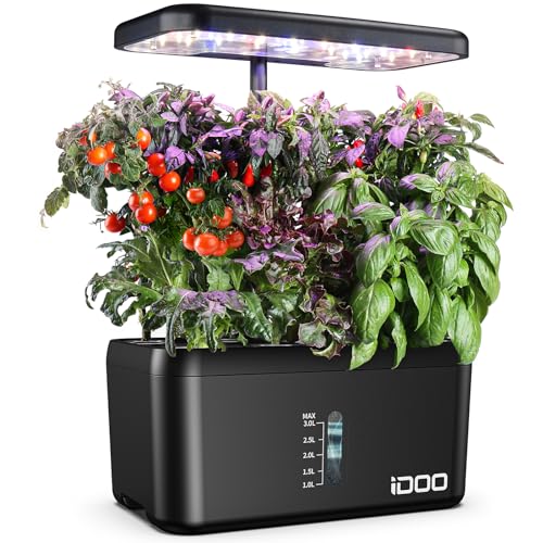 iDOO Hydroponische Anzuchtsysteme, 8 Pods Smart Garden Anzuchtsystem mit LED Pflanzenlampe, Automatisch Timer Indoor Kräutergarten Kit, Höhenverstellbar, 38cm, Schwarz von iDOO