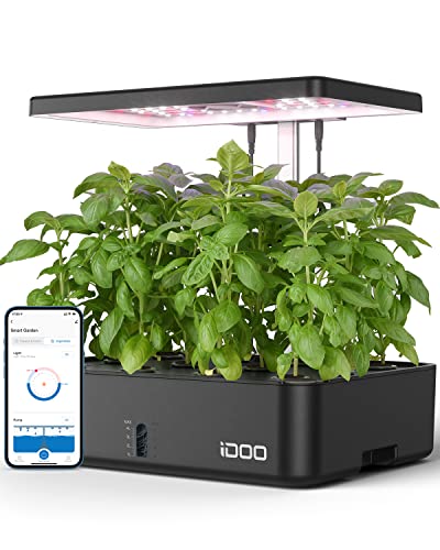 iDOO WiFi Hydroponisches Anzuchtsystem, Smart Garden mit LED-Pflanzenlampe, Ventilator, Automatisch Timer, Indoor Kräutergarten Kit, Höhenverstellbar Hydrokultur für den Innenbereich, 12 Hülsen von iDOO