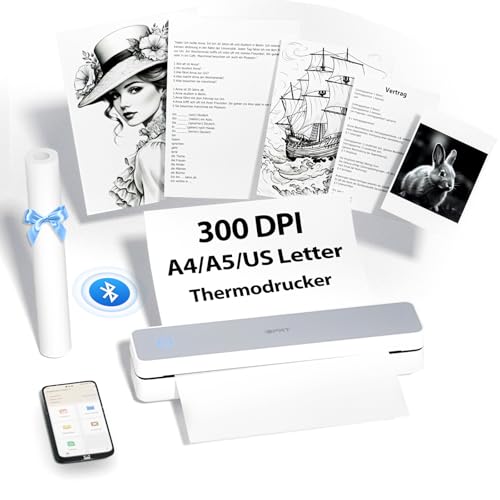 iDPRT MT610 Tragbarer Thermodrucker,Mobiler Drucker A4 für Unterwegs,A4 Kompatibel mit Windows,iOS,Android, 300dpi Monochromer Reisedrucker für Hause, Lernen, Schwarz von iDPRT