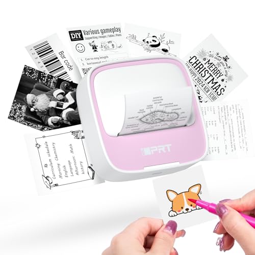 iDPRT Mini Tragbare Aufkleber Drucker Thermodrucker für Smartphone，Tiny Etiketten mit 1 Rolle Aufkleber Papier, Studiennotizen, Fotos（PINK） von iDPRT