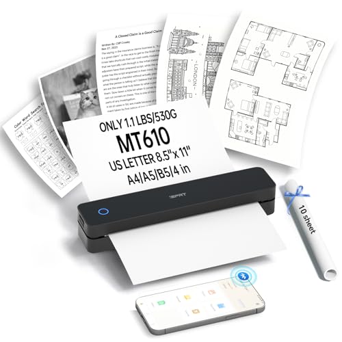 iDPRT Tragbare Drucker Wireless für Reisen,MT610 Mini Thermodrucker A4,Bluetooth Drucker für Reisen,Zuhause,Studium,Wireless Drucker für den Heimgebrauch Kompatibel mit iOS,Android und PC,Schwarz von iDPRT