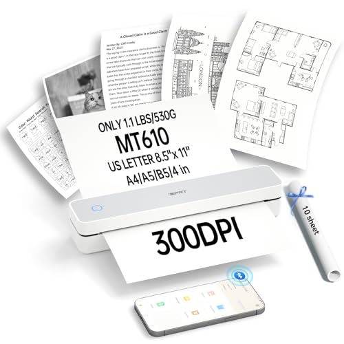 iDPRT Tragbarer Thermo Drucker, 300dpi Mini Thermodrucker A4, Bluetooth Drucker Für Unterwegs, Zuhause, Studium, Kabelloser Drucker Für Den Heimgebrauch, Kompatibel Mit iOS, Android und PC,Weiß von iDPRT