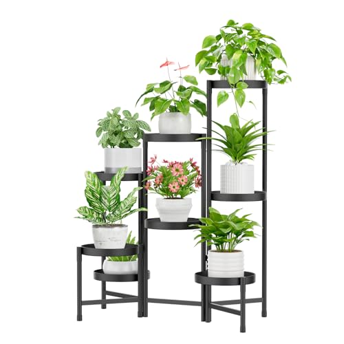 iDavosic.ly 8 Etagen Metall Pflanzenständer Blumentopfständer, Mehrstöckig Pflanzenregal Blumenregal Pflanzentreppen für Zimmerecke, Wohnzimmer, Balkon, Terrasse, Hof (Rund, Schwarz) von iDavosic.ly