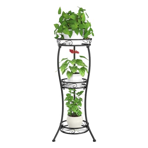 iDavosic.ly Blumenständer Metall mit 3 Etagen, Pflanzenständer Pflanzenregal Blumenregal Indoor Outdoor, Faltbar Blumentreppen Innen Plant Stand Shelf für Garten Balkon Wohnzimmer, Schwarz von iDavosic.ly