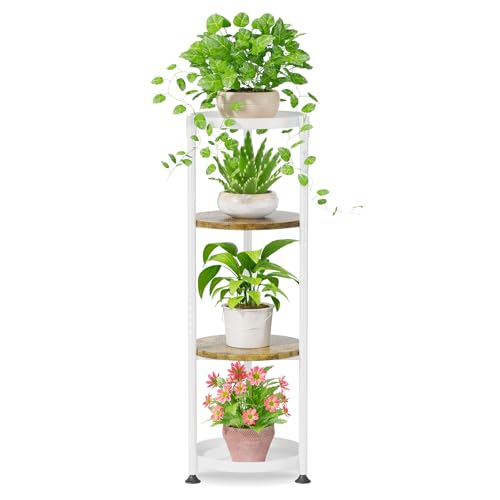 iDavosic.ly Blumenständer Metall mit 4 Ebenen, Pflanzenständer Pflanzenregal Blumenregal Indoor Outdoor, Groß Holz Blumentreppen Innen Plant Stand für Garten Balkon Wohnzimmer, Weiss von iDavosic.ly