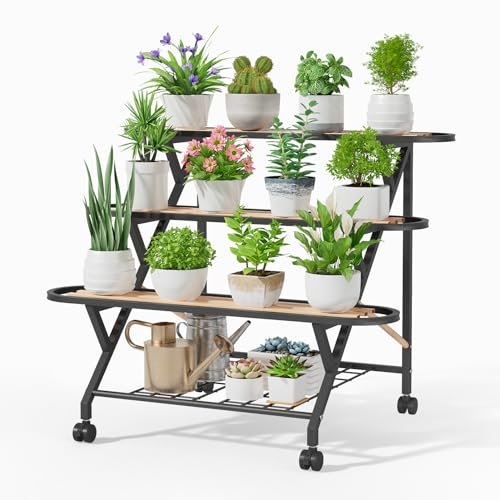 iDavosic.ly Pflanzenständer Metall mit 3 Ebenen, Pflanzenregal Blumenregal Indoor Outdoor, Blumenständer Innen Flower Plant Stand Shelf für Garten Balkon Wohnzimmer (Schwarz) von iDavosic.ly