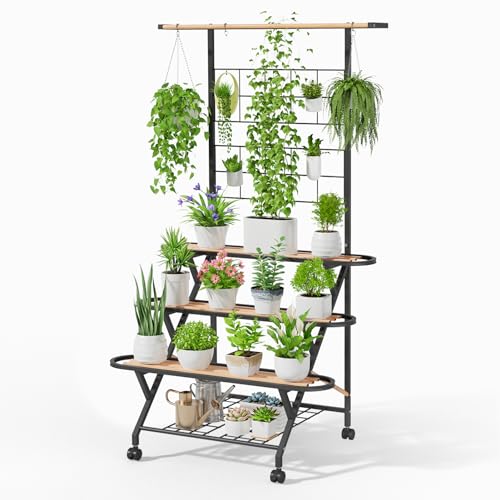 iDavosic.ly Pflanzenständer Metall mit 3 Ebenen, Pflanzenregal Blumenregal Indoor Outdoor, Blumenständer Innen Flower Plant Stand Shelf für Garten Balkon Wohnzimmer Hängebar (Schwarz) von iDavosic.ly