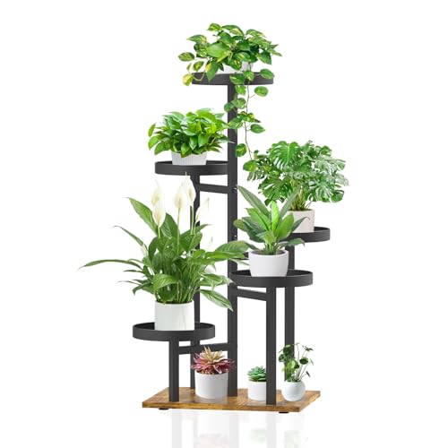 iDavosic.ly Pflanzenständer Metall mit 5 Ebenen, Pflanzenregal Blumenregal Indoor Outdoor, Holz Blumenständer Innen Flower Plant Stand Shelf für Garten Balkon Wohnzimmer (Schwarz) von iDavosic.ly