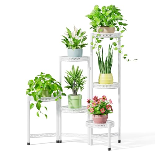 iDavosic.ly Pflanzenständer Metall mit 6 Etagen, Blumenständer Pflanzenregal Blumenregal Indoor Outdoor, Blumentreppen Innen Plant Stand Shelf für Garten Balkon Wohnzimmer (REisenschnitzerei, Weiß) von iDavosic.ly