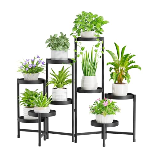 iDavosic.ly Pflanzenständer Metall mit 9 Etagen, Blumenständer Pflanzenregal Blumenregal Indoor Outdoor, Faltbar Blumentreppen Innen Plant Stand Shelf für Garten Balkon Wohnzimmer (Rund, Schwarz) von iDavosic.ly