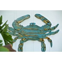 Holzblaue Krabbe. Große Strand Wandkunst. Krabbenholz Terrasse Dekor. Hausbar Zeichen von iDecor4you