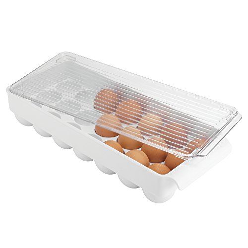 iDesign Fridge/Freeze Binz Eierbehälter, große Aufbewahrungsbox aus Kunststoff für 21 Eier, weiß/durchsichtig von iDesign