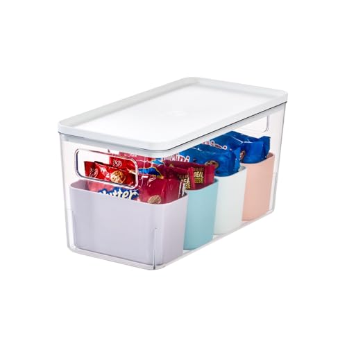 iDesign Aufbewahrungsbox mit 4 Trennboxen, Vorratsbehälter by Rosanna Pansino, Plastikbox aus recyceltem Kunststoff mit Griffen und Deckel, mehrfarbig und weiß von InterDesign