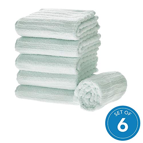iDesign 6er-Set Handtücher, kleines Handtuch mit Streifenstruktur aus Baumwolle, weiches und saugfähiges Handtuch Set mit Aufhänger für Waschbecken und Gäste-WC, hellblau von InterDesign