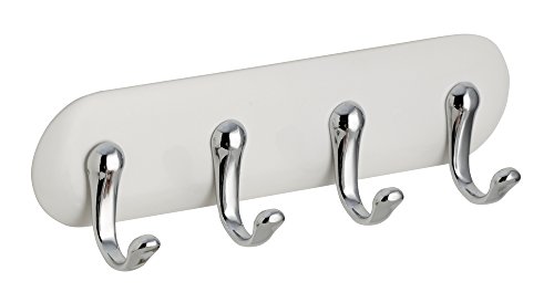 iDesign AFFIXX selbstklebendes Schlüsselbrett | wandmontierte Hakenleiste ohne Bohren | kleiner Schlüssel Organizer mit 4 Haken | Kunststoff weiß von InterDesign