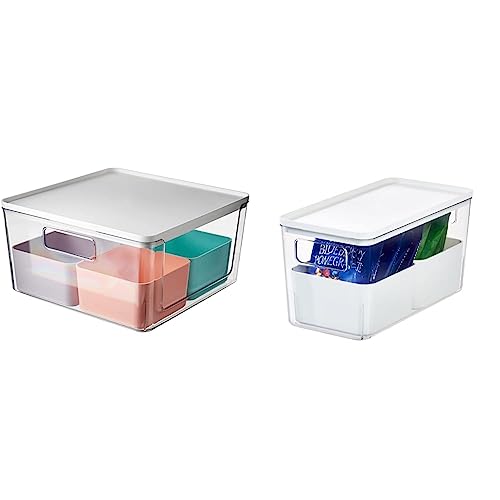 iDesign Aufbewahrungsbox mit 4 Trennboxen, Plastikbox mit Frontöffnung und Deckel + Aufbewahrungsbox mit 2 Trennboxen, Vorratsbehälter by Rosanna Pansino, Plastikbox aus recyceltem Kunststoff von InterDesign