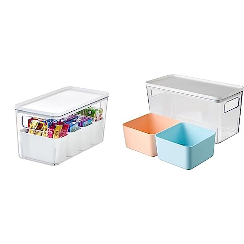 iDesign Aufbewahrungsbox mit 4 Trennboxen, weiß + Aufbewahrungsbox mit 2 Trennboxen, mehrfarbig und weiß, Plastikbox aus recyceltem Kunststoff mit Griffen und Deckel, Vorratsbehälter by Rosanna Pansin von InterDesign