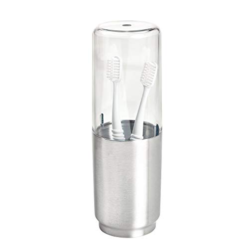 iDesign Austin Zahnbürstenhalter aus Metall und Kunststoff, Zahnbürstenständer mit Deckel, durchsichtig/mattsilberfarben von InterDesign