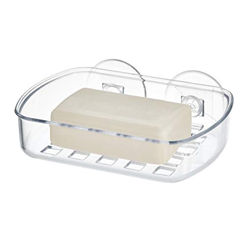iDesign Basic Seifenhalter mit Saugnapf für die Dusche, aus strapazierfähigem Kunststoff mit zwei starken Saugnäpfen, transparent, 13,3 cm x 10,2 cm x 5,1 cm von InterDesign