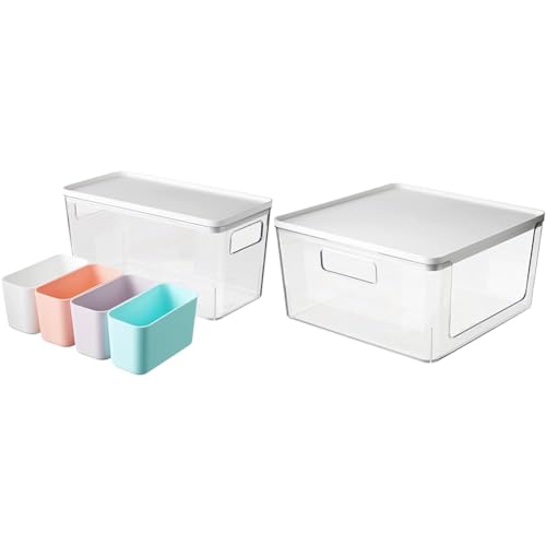 iDesign Bundle of Aufbewahrungsbox mit 4 Trennboxen Aufbewahrungsbox, Vorratsbehälter by Rosanna Pansino, Plastikboxen aus recyceltem Kunststoff mit Frontöffnung und Deckel von InterDesign