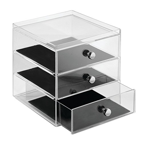 iDesign Clarity Jewelry Schmuckaufbewahrung | Schmuckkasten mit 3 Schubladen für Uhren, Ketten etc. | Schmuck Organizer mit Kratzschutz | Kunststoff durchsichtig von InterDesign