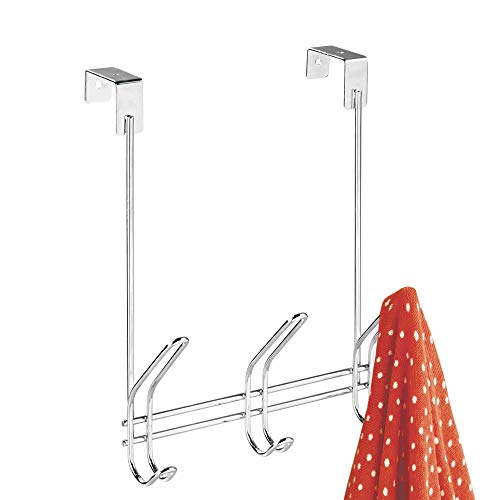 iDesign Classico Türgarderobe mit 3 Doppelhaken, Garderobenleiste für Jacken, Hüte, Schals oder Handtücher aus Metall, silberfarben von InterDesign