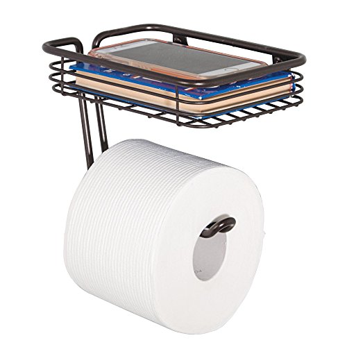 iDesign Classico WC Rollenhalter mit Regal | wandmontierter Toilettenpapierhalter in kompakter Größe | Klorollenhalter mit Ablage für Feuchttücher und Co | Metall bronze von InterDesign