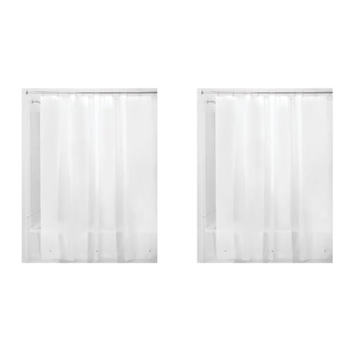 iDesign Duschvorhang aus Stoff, schimmelresistenter Badewannenvorhang aus Polyester in der Größe 183,0 cm x 183,0 cm, wasserdichter Vorhang mit 12 Ösen, frostgrau (Packung mit 2) von iDesign