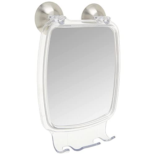 iDesign Forma Rasierspiegel, beschlagfreier Schminkspiegel aus Kunststoff und Edelstahl mit Power Lock-Saugnäpfen, durchsichtig/mattsilberfarben, 1 x Suction Mirror von InterDesign