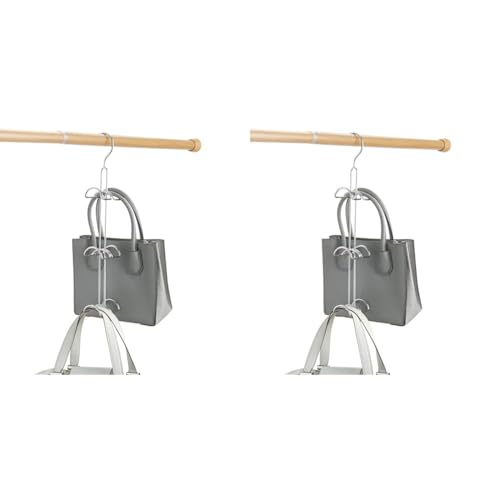 iDesign Handtaschenhalter für Garderobe und Kleiderschrank, großer Bügel mit 6 Haken aus Metall, Hängeorganizer für Taschen und Accessoires, silberfarben, Medium (Packung mit 2) von iDesign