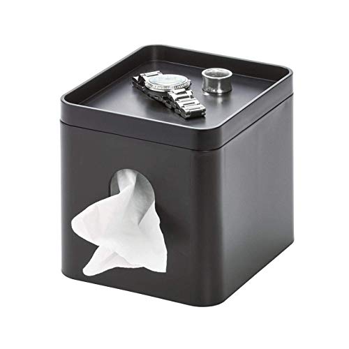 iDesign Kosmetiktücherbox, kleine Aufbewahrungsbox für Papiertücher aus Kunststoff, Taschentuchbox mit Ablage für Schmuck und Schminke, schwarz, 15,5 cm x 13,1 cm x 13,7 cm von InterDesign