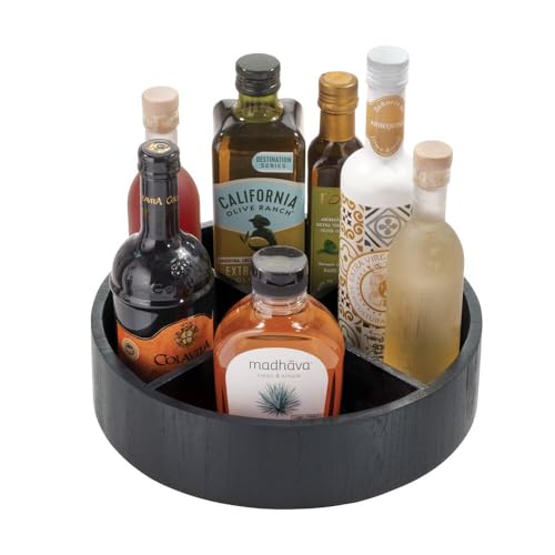 InterDesign The Home Edit, 30,5cm Lazy Susan Drehteller mit herausnehmbarer Trennwand, Schwarzes Paulownia Holz von iDesign