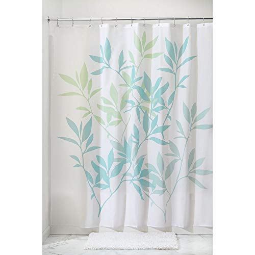 iDesign Leaves Duschvorhang | Designer Duschvorhang in der Größe 183,0 cm x 183,0 cm | schickes Duschvorhang Motiv mit Blättern | Polyester blau/grün von InterDesign