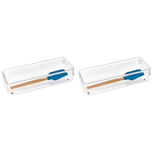 iDesign Linus Schubladenorganizer, kleiner Schubladeneinsatz aus Kunststoff für Besteck und andere Utensilien, durchsichtig, 8.1 cm x 25 cm x 5.1 cm (Packung mit 2) von InterDesign
