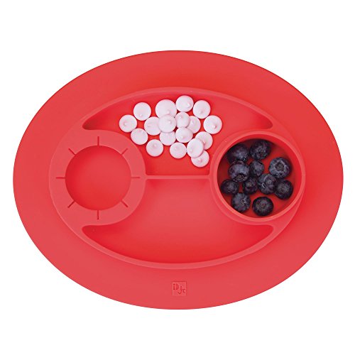 iDesign Mini Mat-Oval-Cherry IDjr Babyteller, rutschfestes Platzdeckchen aus Silikon mit Becherhalter, kirschrot, Silicone, 29,8 x 23,5 x 5,3 cm von InterDesign