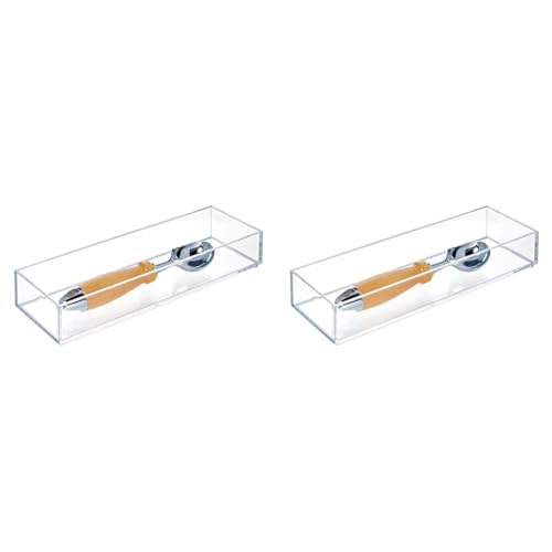 iDesign Schubladenorganizer, mittelgroßer Schubladeneinsatz aus Kunststoff für Besteck und andere Utensilien, Aufbewahrungsbox, durchsichtig, M: 10,2 cm x 30,5 cm (Packung mit 2) von InterDesign