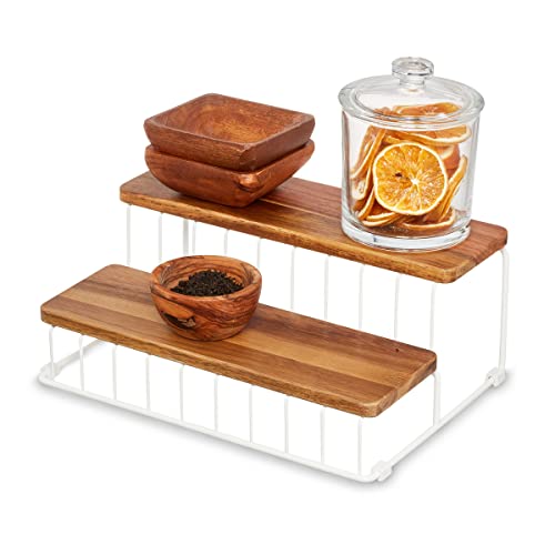 InterDesign iDesign The Ría Safford Collection 2-stöckiges Gewürzregal aus Akazienholz und Draht, 30,5 x 21,6 x 12,7 cm, 2 Ebenen von InterDesign