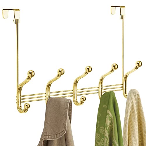 iDesign York Lyra Garderobenleiste mit 5 Doppelhaken, Türgarderobe für Jacken, Schals, Taschen, Handtücher etc. aus Metall, goldfarben, 39.37 x 13.34 x 27.94 cm von InterDesign