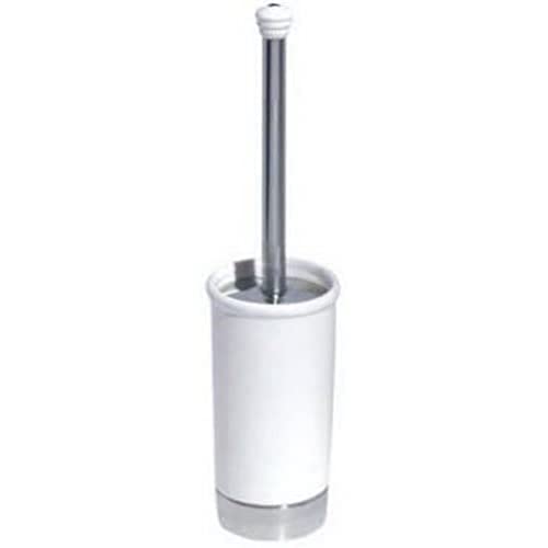 iDesign York WC Bürstengarnitur, kompakter Toilettenbürstenhalter aus Keramik und Metall, weiß und silberfarben von InterDesign