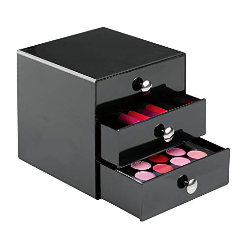 iDesign rangement maquillage à 3 tiroirs, boîte de rangement compacte en plastique pour produits de beauté, ou cosmétiques, boîte à bijoux carrée, rose von InterDesign