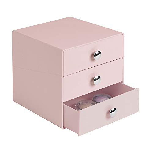 iDesign rangement maquillage à 3 tiroirs, boîte de rangement compacte en plastique pour produits de beauté, ou cosmétiques, boîte à bijoux carrée, rose von InterDesign