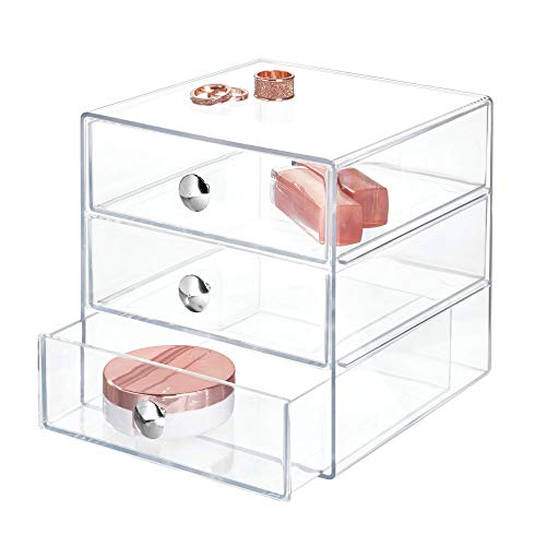 iDesign rangement maquillage à 3 tiroirs, compacte en plastique pour produits de beauté, ou cosmétiques, boîte à bijoux carrée, transparent von InterDesign