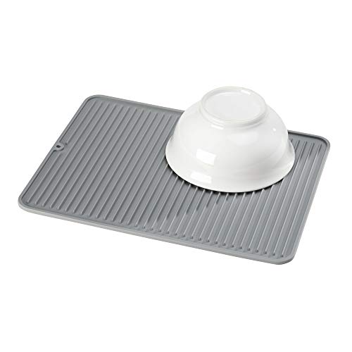 iDesign tapis égouttoir, grand égouttoir à vaisselle en silicone, tapis égouttoir vaisselle rainuré pour séchage des couverts et assiettes, gris von InterDesign