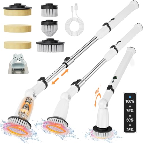 iDiskk Elektrischer Spin Scrubber, verbesserter IPX7 Badezimmer-Schrubber, Duschreinigungsbürste mit verstellbarem und abnehmbarem Griff, doppelte Geschwindigkeit, elektrische Reinigung von iDiskk
