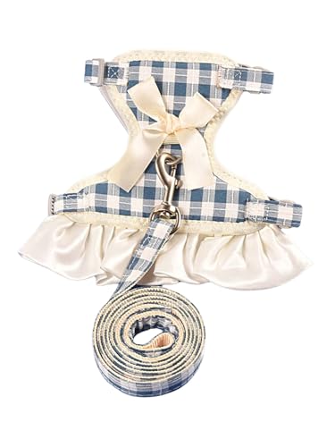 IEFIEL Karo-Fliegen Set für Hunde Komfort-Geschirr für kleine Rassen Ideal für Chihuahua Yorkshire Terrier Blau M von iEFiEL